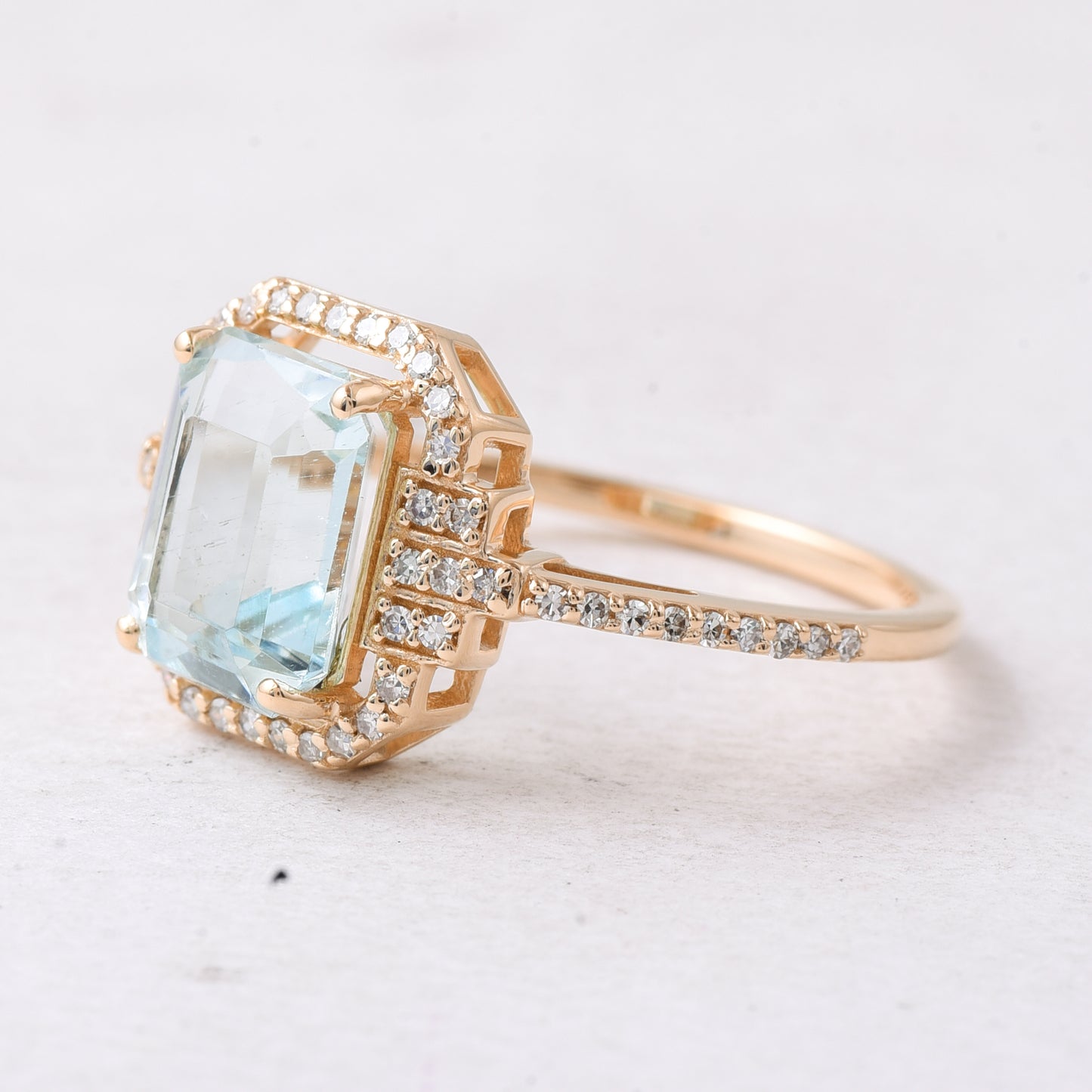 2.23 Ct Octagon Step Cut Natural Aquamarine 14K Gold Ring