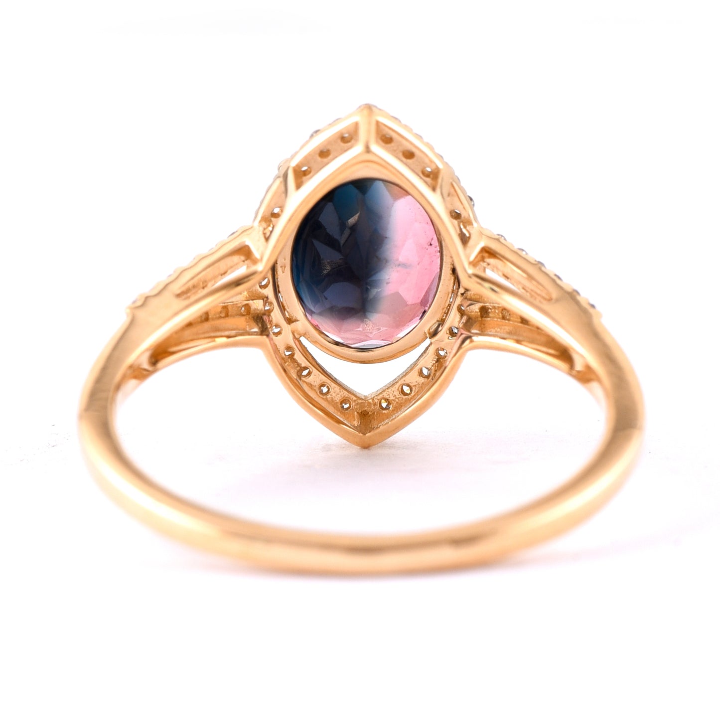 2.19 Ct Oval Mixed Cut Natural Bi-Coloured Tourmaline 14K Gold Ring
