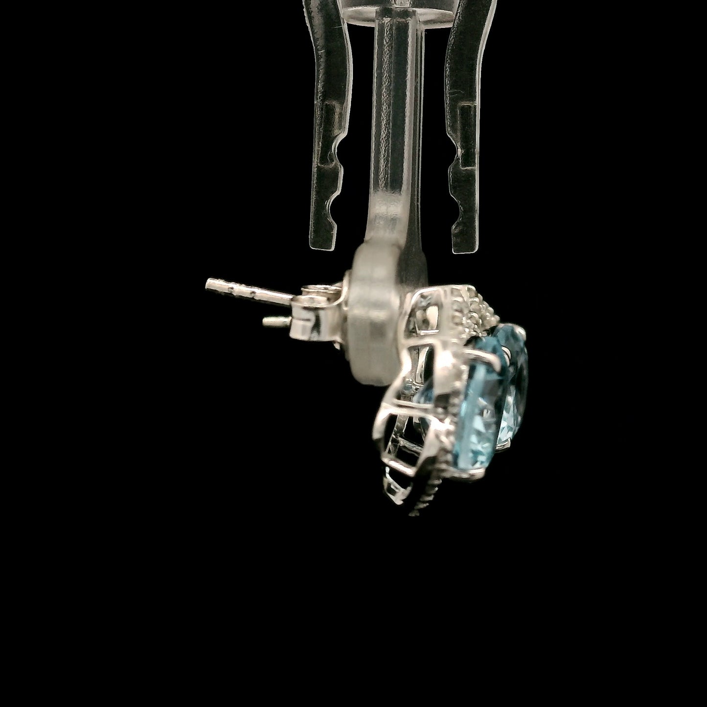 6.39 Ct Oval Blue Topaz, White Zircon 925 Sterling Silver Earrings