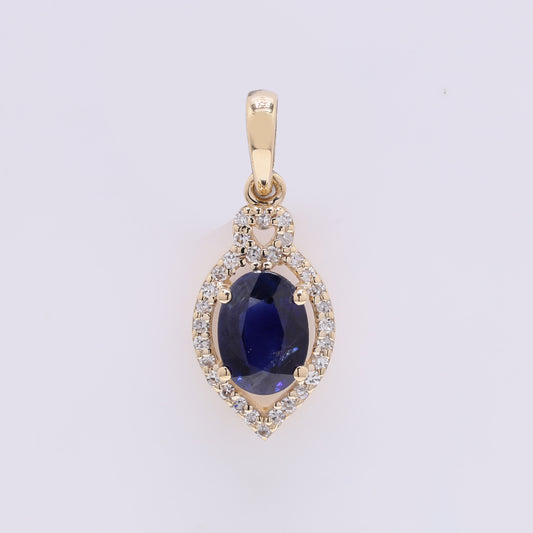 1.04 Ct Oval Mixed Cut Natural Sapphire 14K Gold Pendant