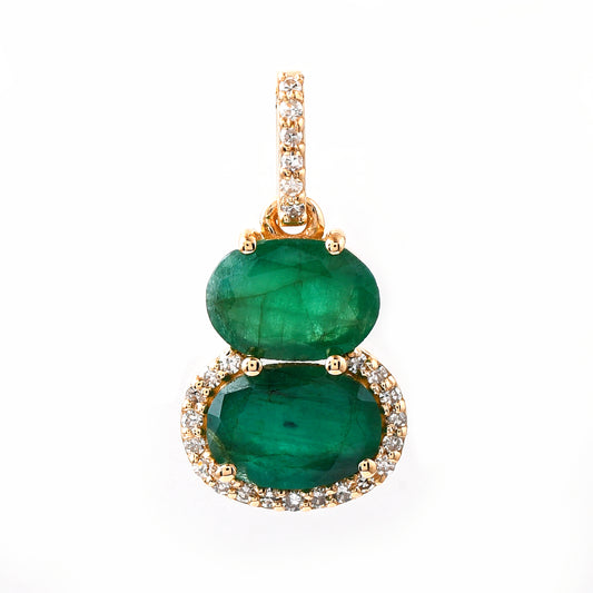 1.32 Ct Oval Mixed Cut Natural Emerald 14K Gold Pendant