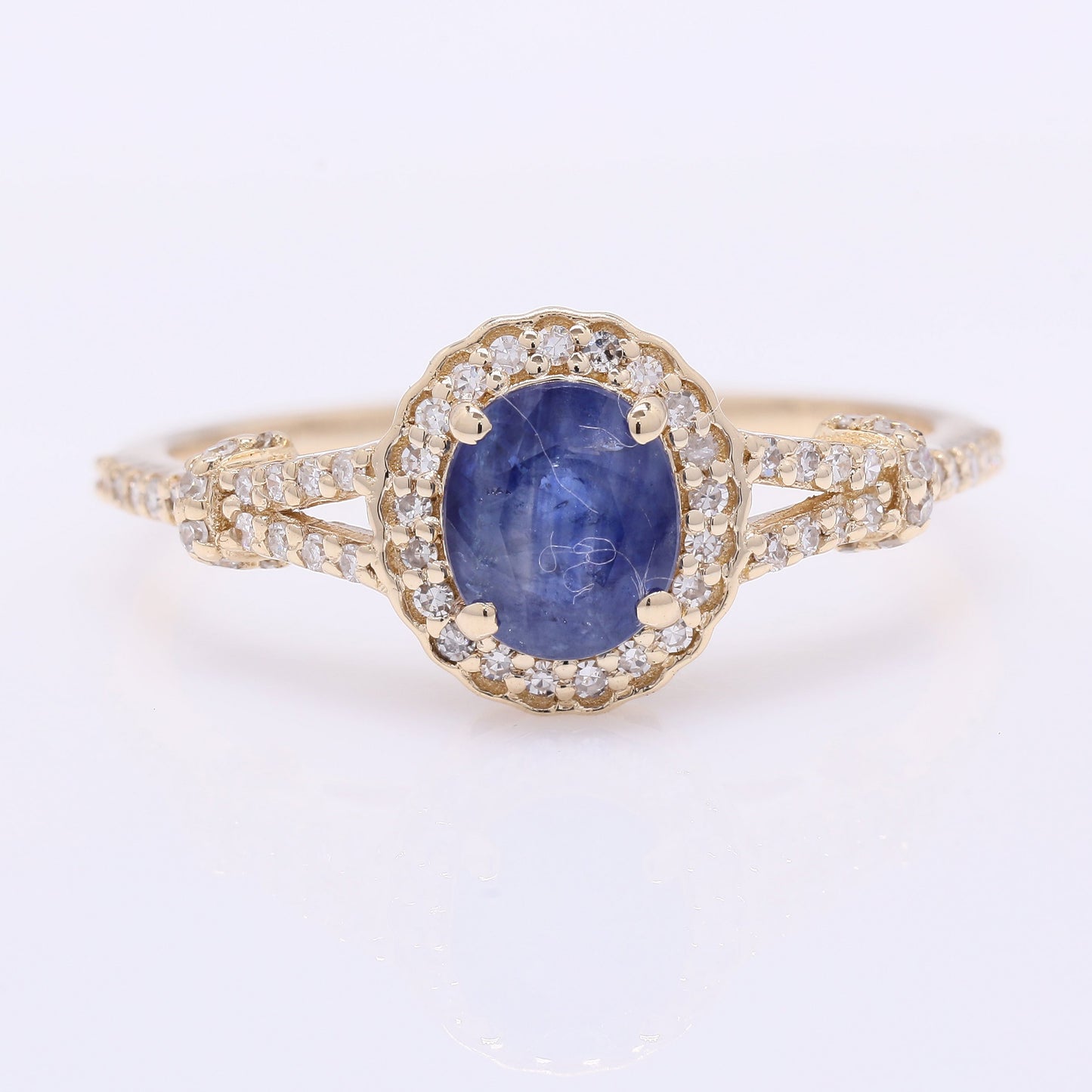 1.30 Ct Oval Mixed Cut Natural Sapphire 14K Gold Ring
