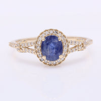 1.30 Ct Oval Mixed Cut Natural Sapphire 14K Gold Ring