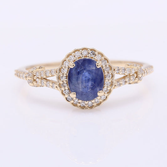 1.30 Ct Oval Mixed Cut Natural Sapphire 14K Gold Ring