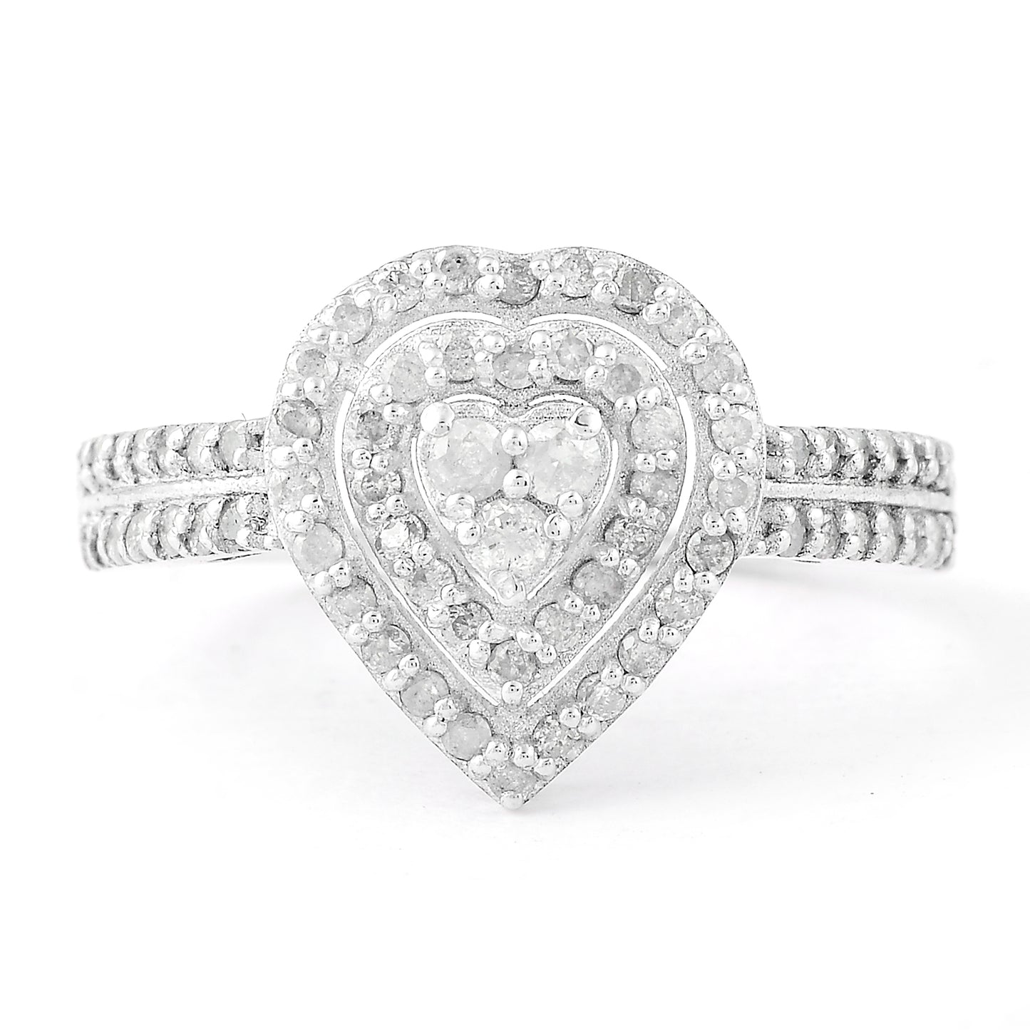 0.56 Ct Round Diamond, 925 Sterling Silver Ring