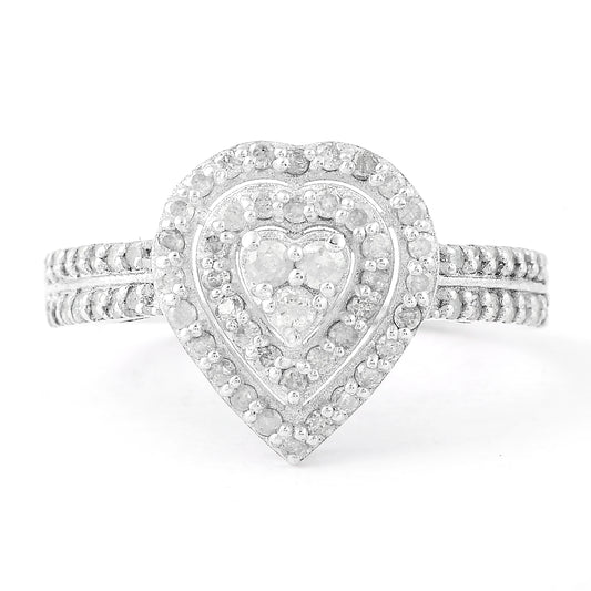 0.56 Ct Round Diamond, 925 Sterling Silver Ring