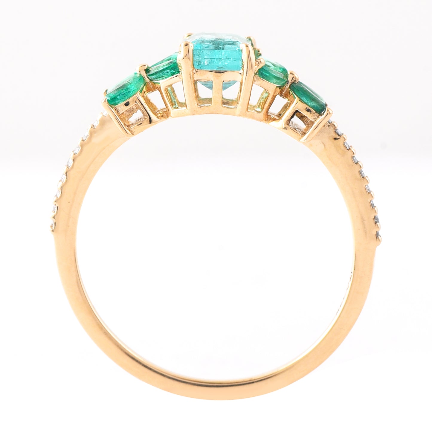 0.95 Ct Octagon Step Cut, Marquise Mixed Cut Natural Emerald 14K Gold Ring