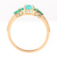 0.95 Ct Octagon Step Cut, Marquise Mixed Cut Natural Emerald 14K Gold Ring