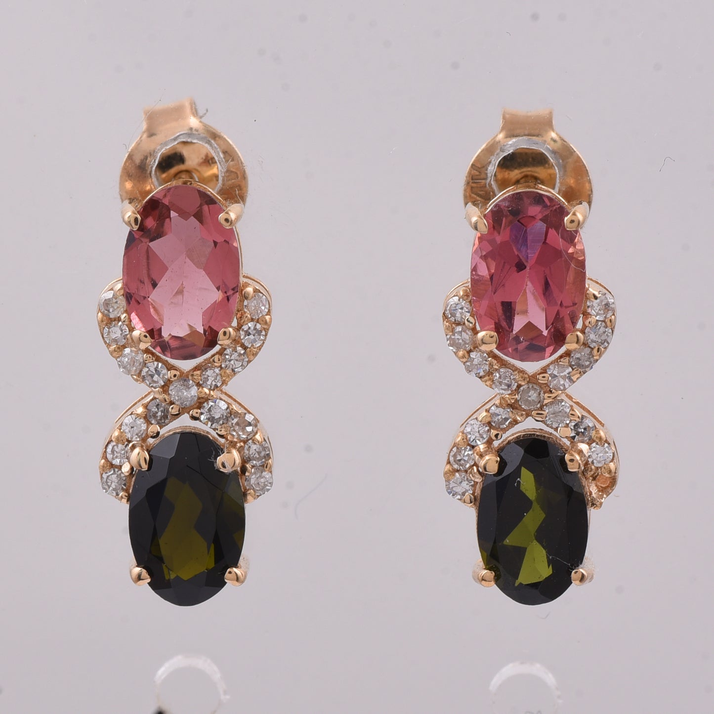 2.26 Ct Oval Natural Multi-Coloured Tourmaline 14K Gold Earrings