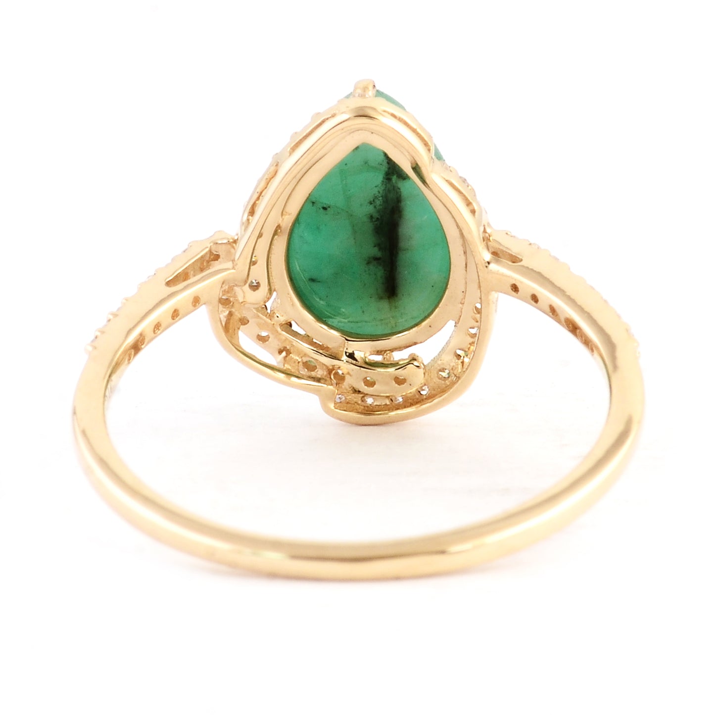 1.98 Ct Pear Carving Natural Beryl Emerald 14K Gold Ring