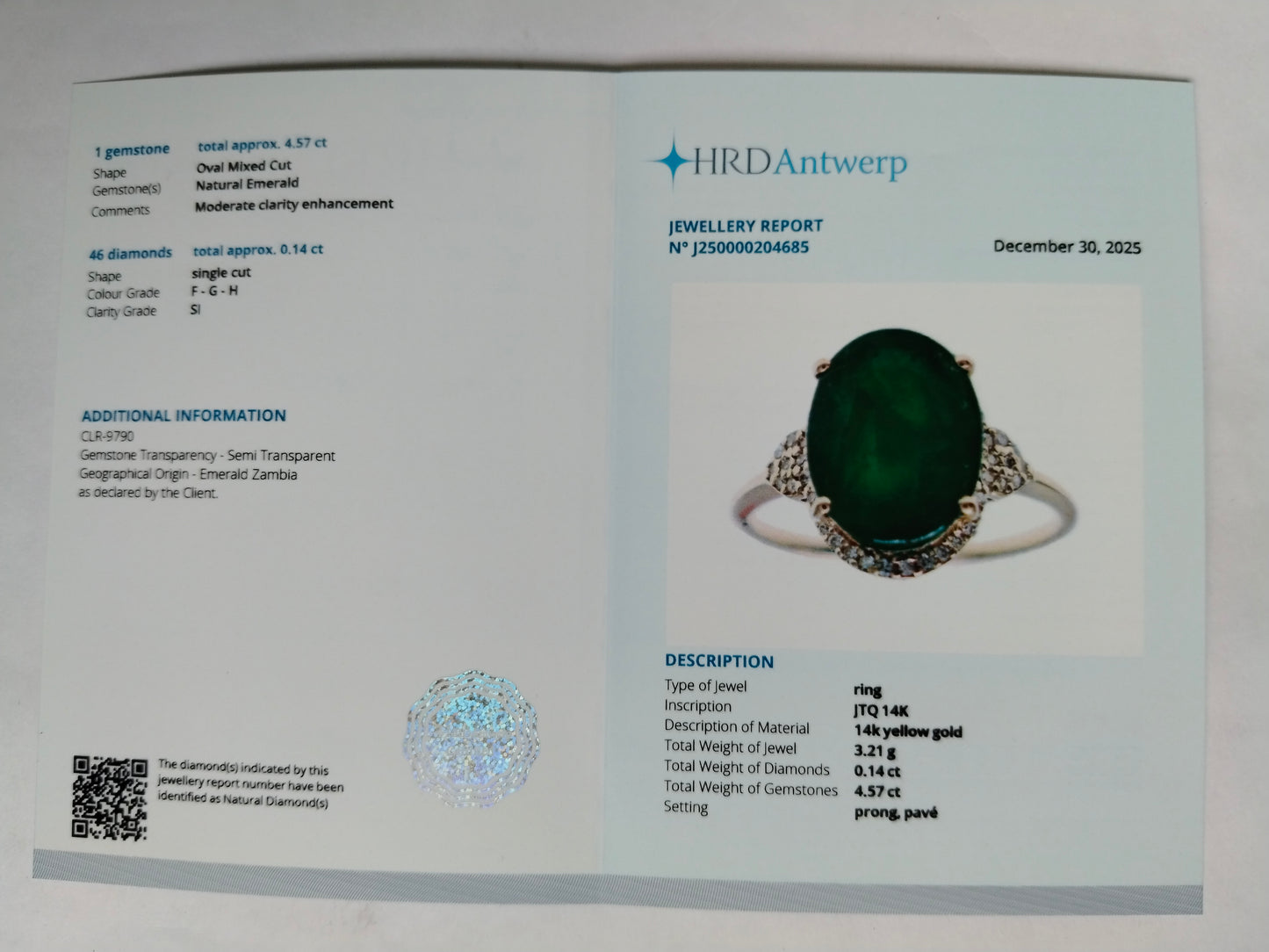 4.71 Ct Oval Mixed Cut Natural Emerald 14K Gold Ring