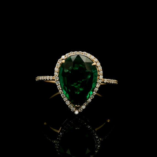 2.99 Ct Pear Mixed Cut Lab Grown Emerald 14K Gold Ring