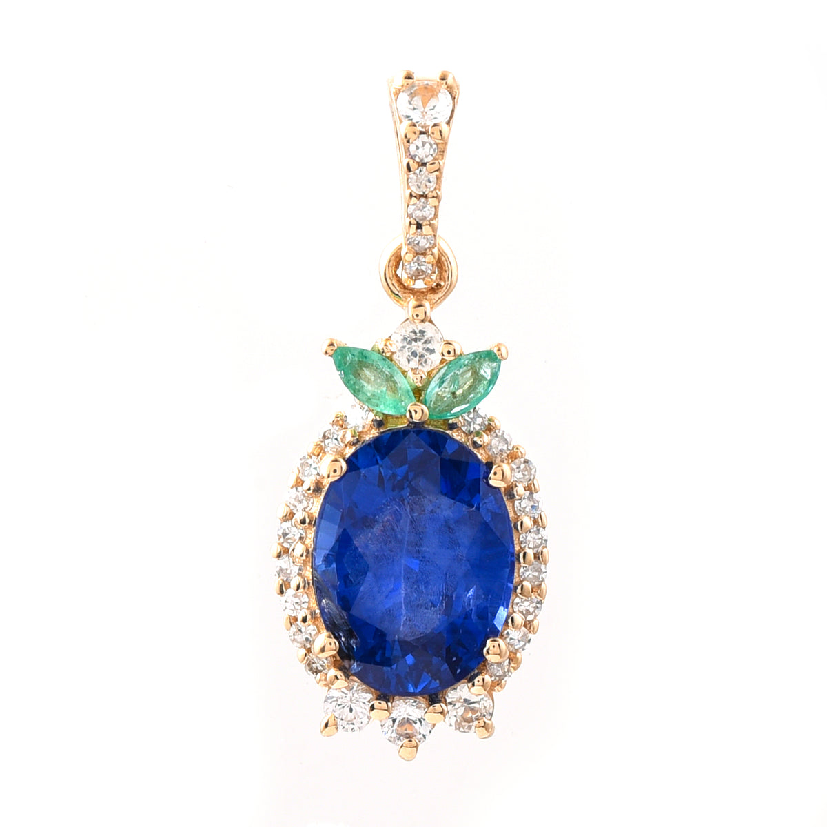 1.98 Ct Oval Mixed Cut Natural Sapphire 14K Gold Pendant