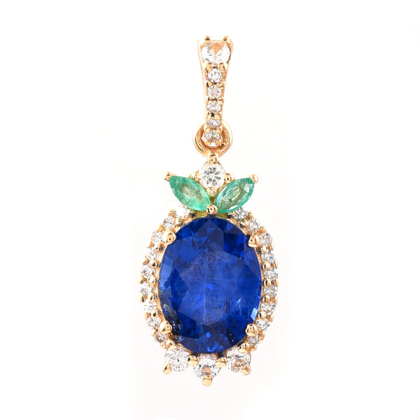 1.98 Ct Oval Mixed Cut Natural Sapphire 14K Gold Pendant