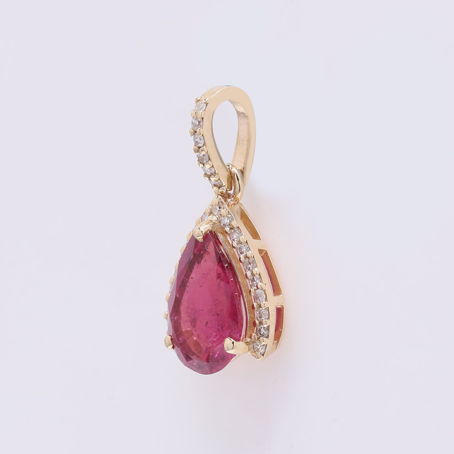 1.11 Ct Pear Mixed Cut Natural Pink Tourmaline 14K Gold Pendant