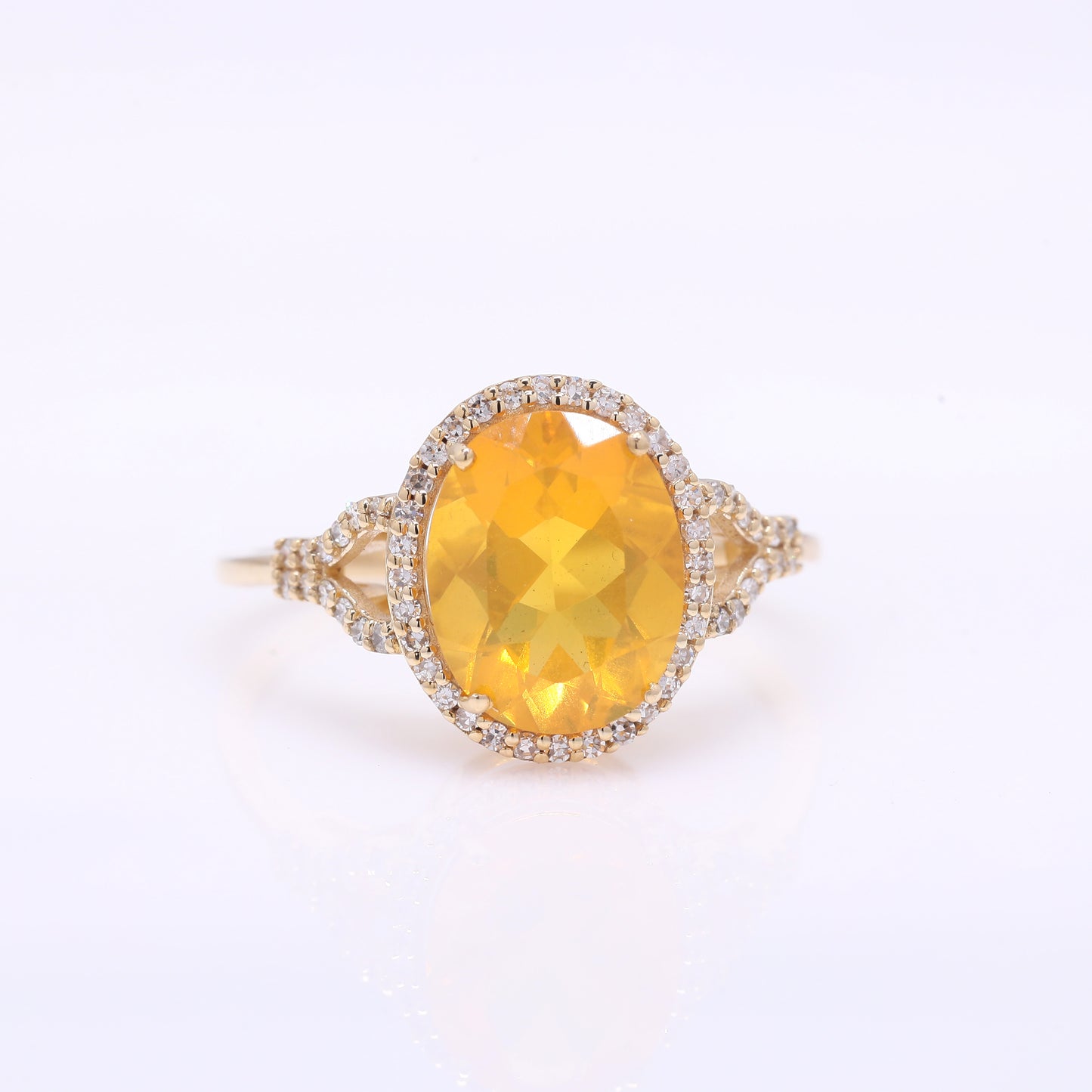 1.91 Ct Oval Mixed Cut Natural Fire Opal 14K Gold Ring