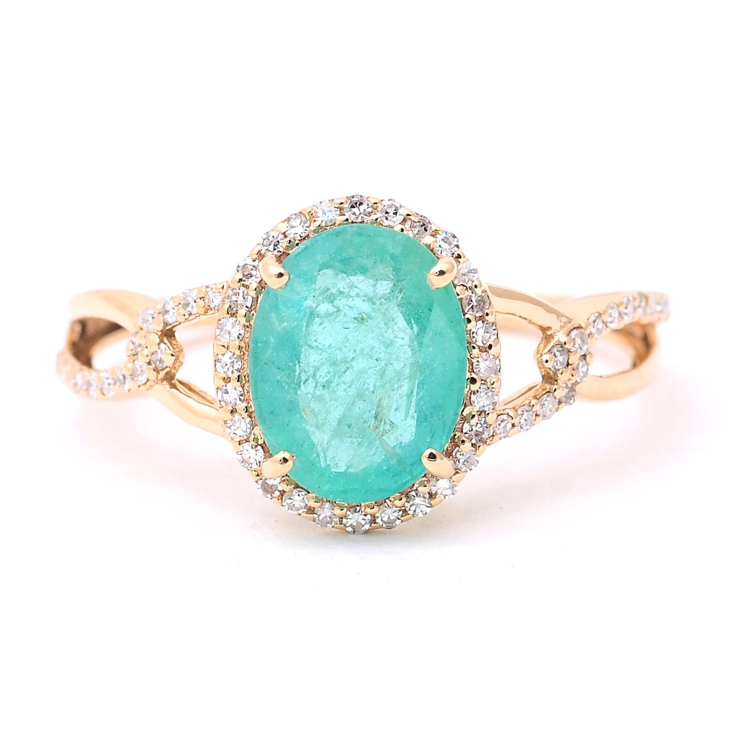 1.79 Ct Oval Mixed Cut Natural Emerald 14K Gold Ring