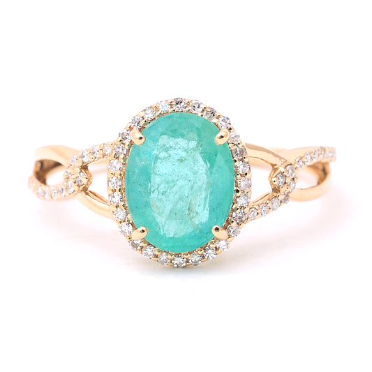 1.79 Ct Oval Mixed Cut Natural Emerald 14K Gold Ring