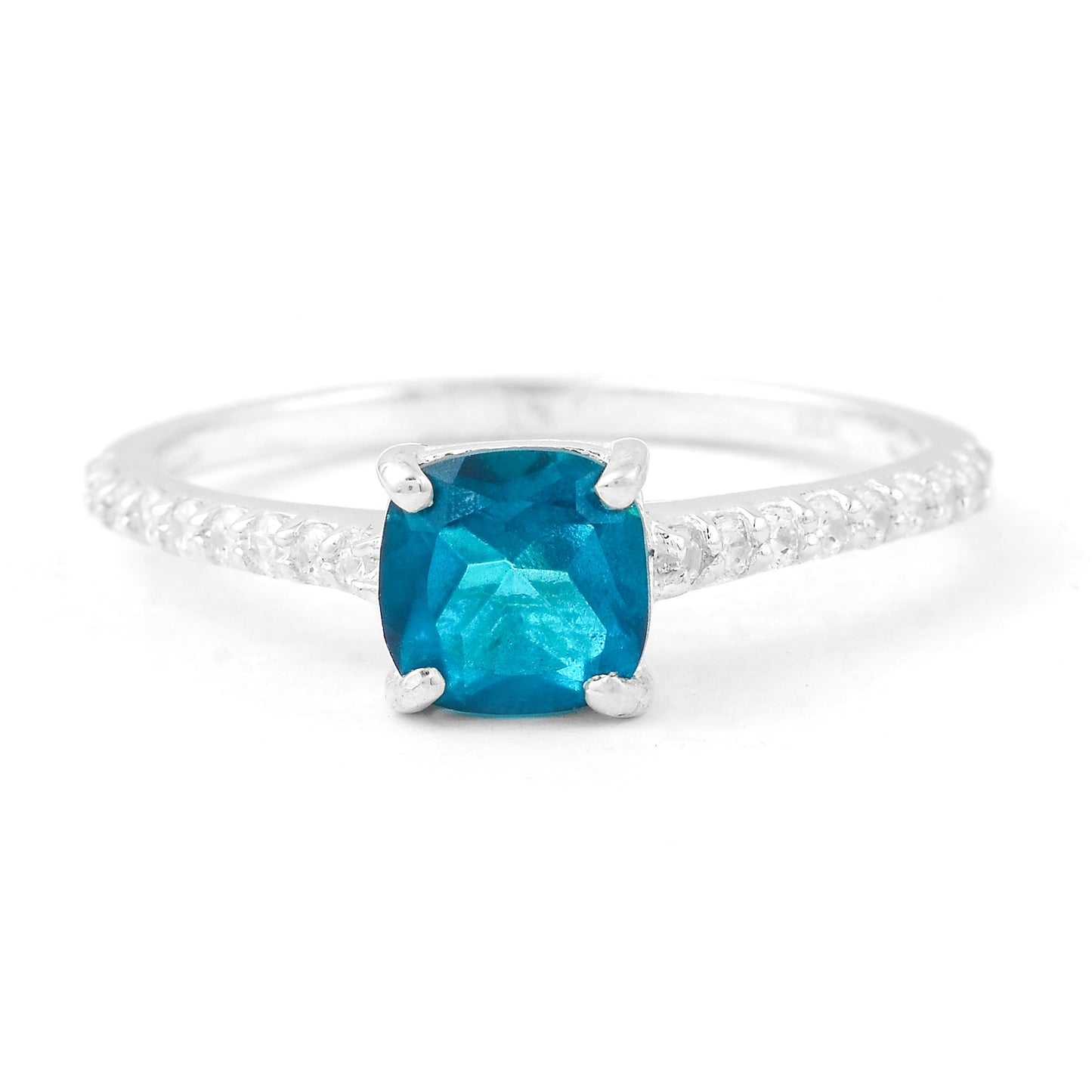 1.96 Ct Cushion Pariba Topaz, Cubic Zirconia, 925 Sterling Silver Ring
