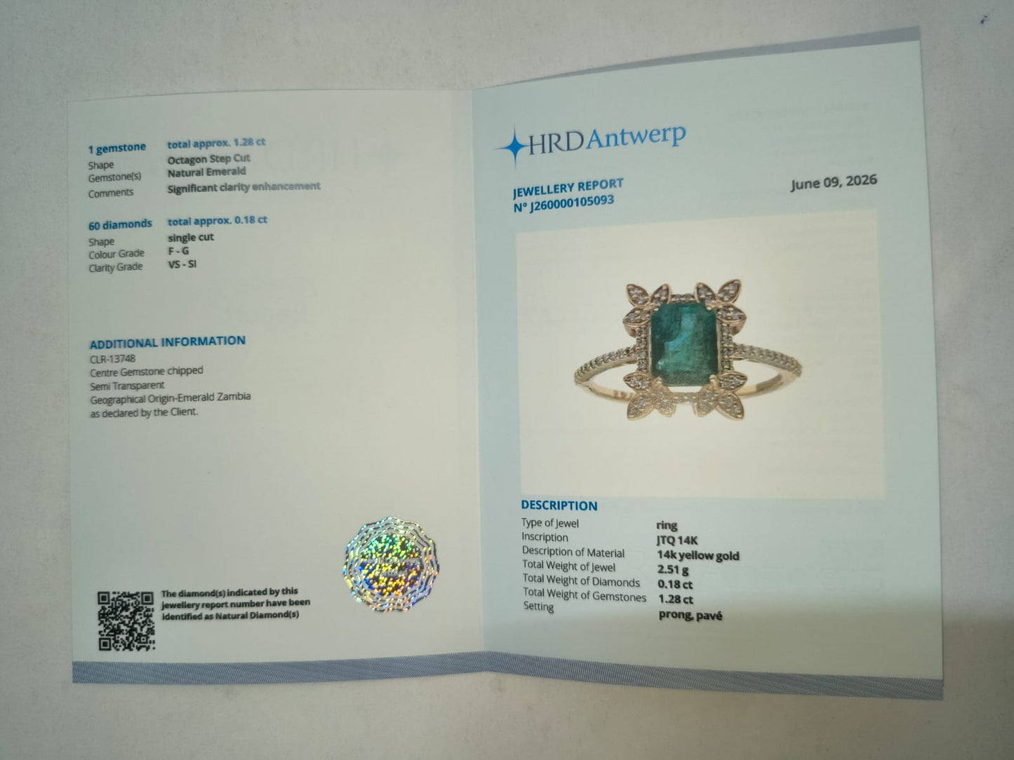 1.46 Ct Octagon Step Cut Natural Emerald 14K Gold Ring