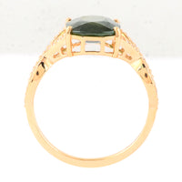 3.23 Ct Cushion Mixed Cut Natural Green Sapphire 14K Gold Ring
