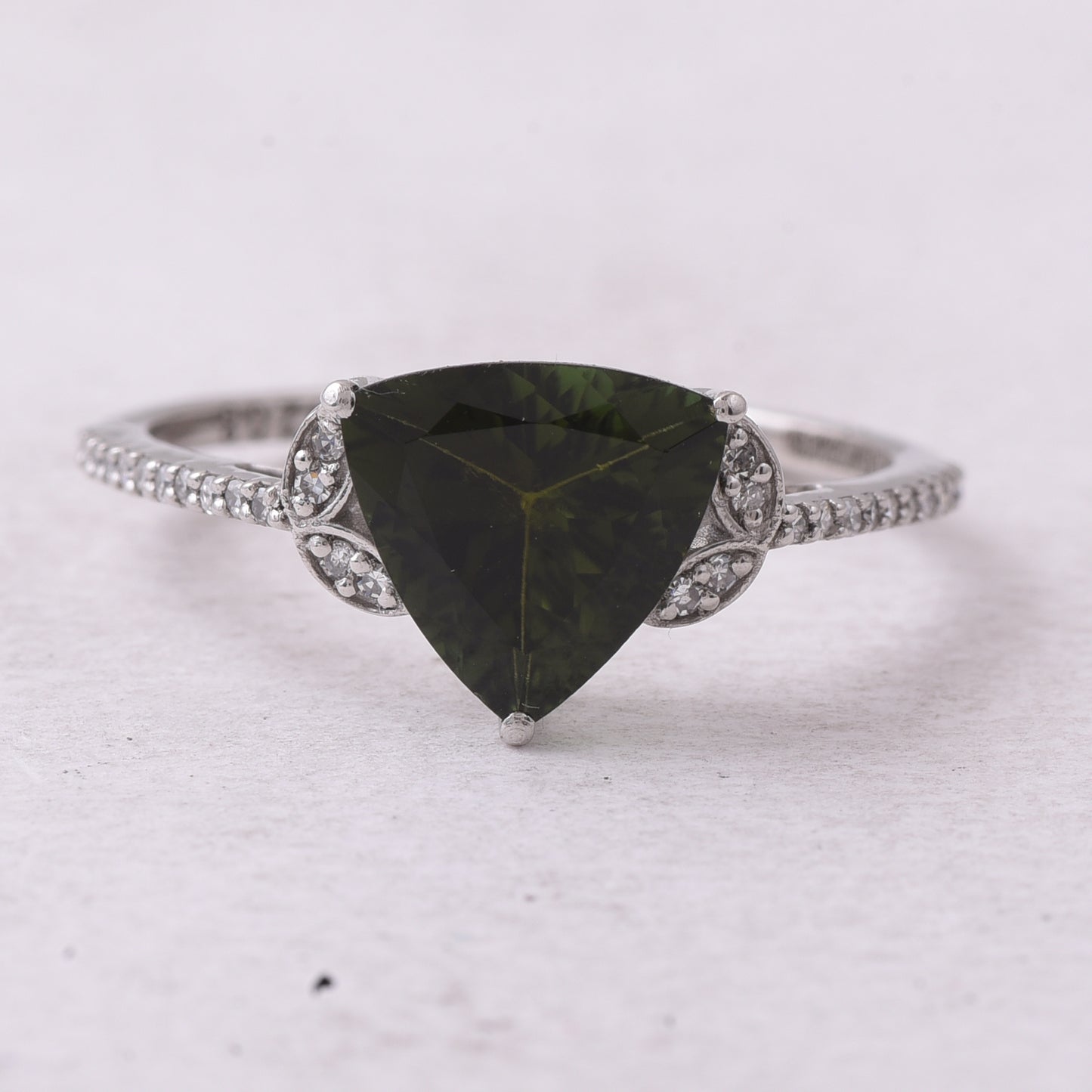 1.67 Ct Triangle Mixed Cut Natural Green Tourmaline 950 Platinum Ring