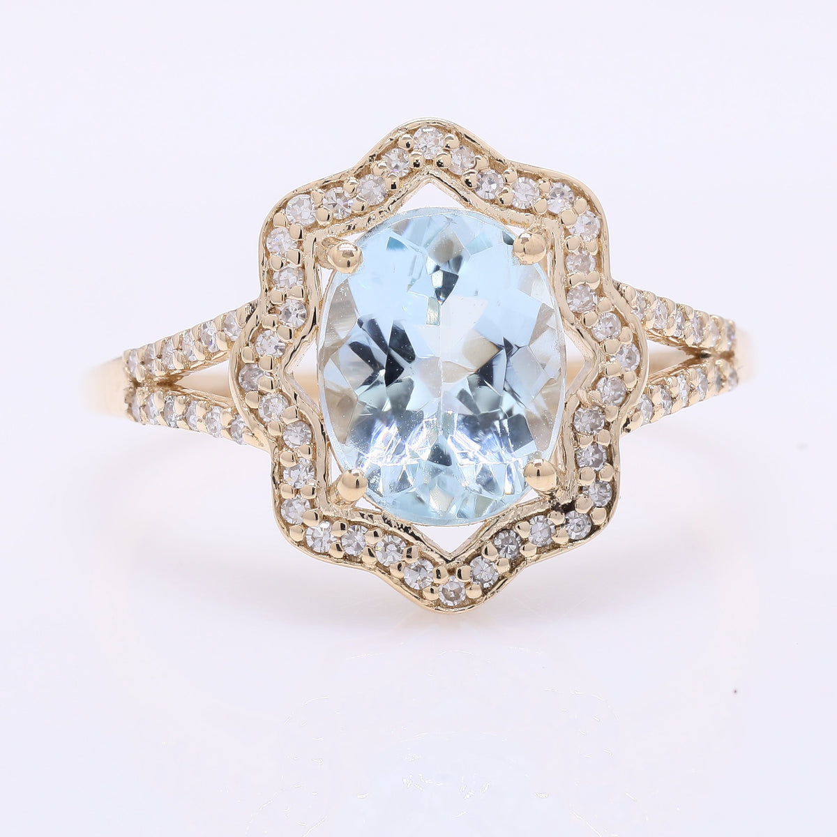 1.83 Ct Oval Mixed Cut Natural Aquamarine 14K Gold Ring