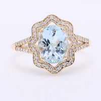 1.83 Ct Oval Mixed Cut Natural Aquamarine 14K Gold Ring