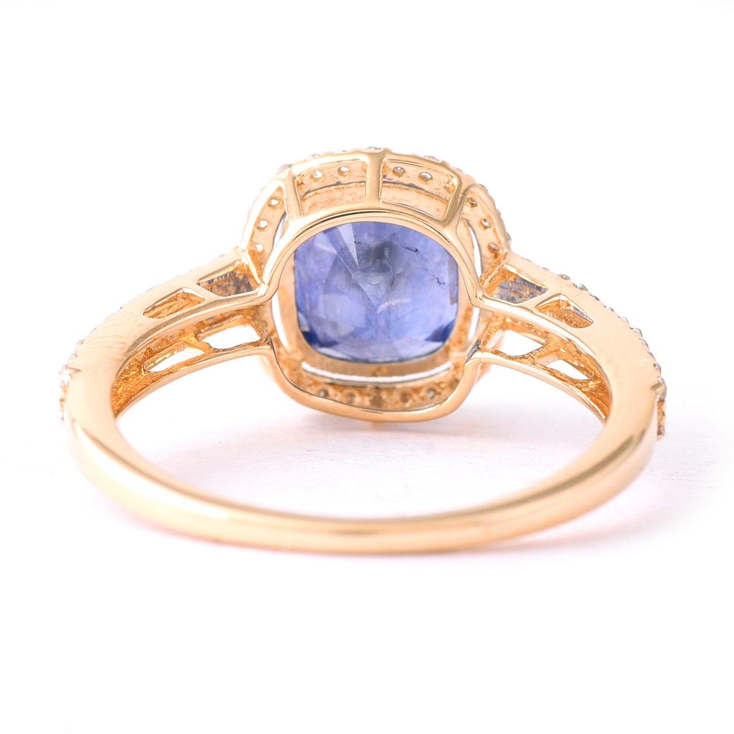 3.08 Ct Cushion Mixed Cut Natural Sapphire 14K Gold Ring