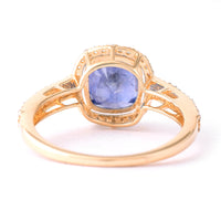 3.08 Ct Cushion Mixed Cut Natural Sapphire 14K Gold Ring