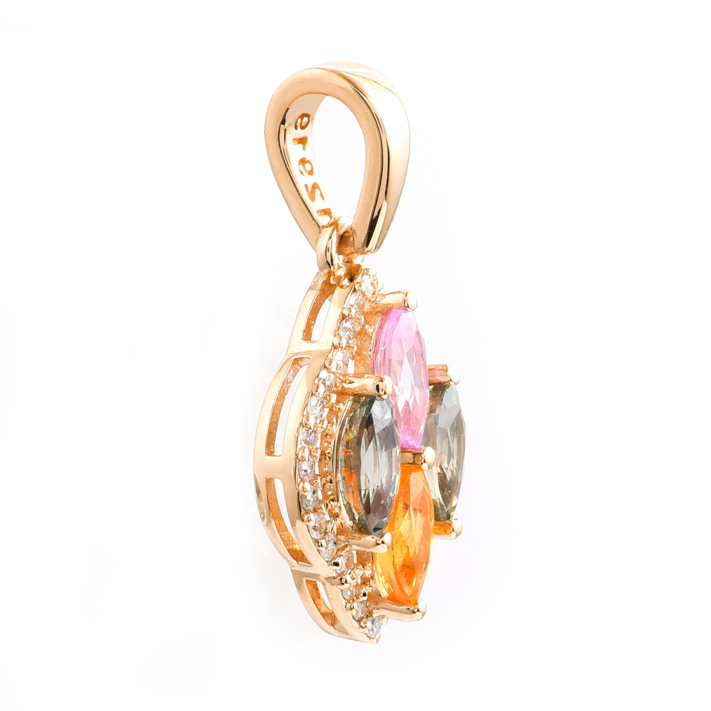 1.04 Ct Marquise Mixed Cut Natural Multi-Coloured Sapphire 14K Gold Pendant
