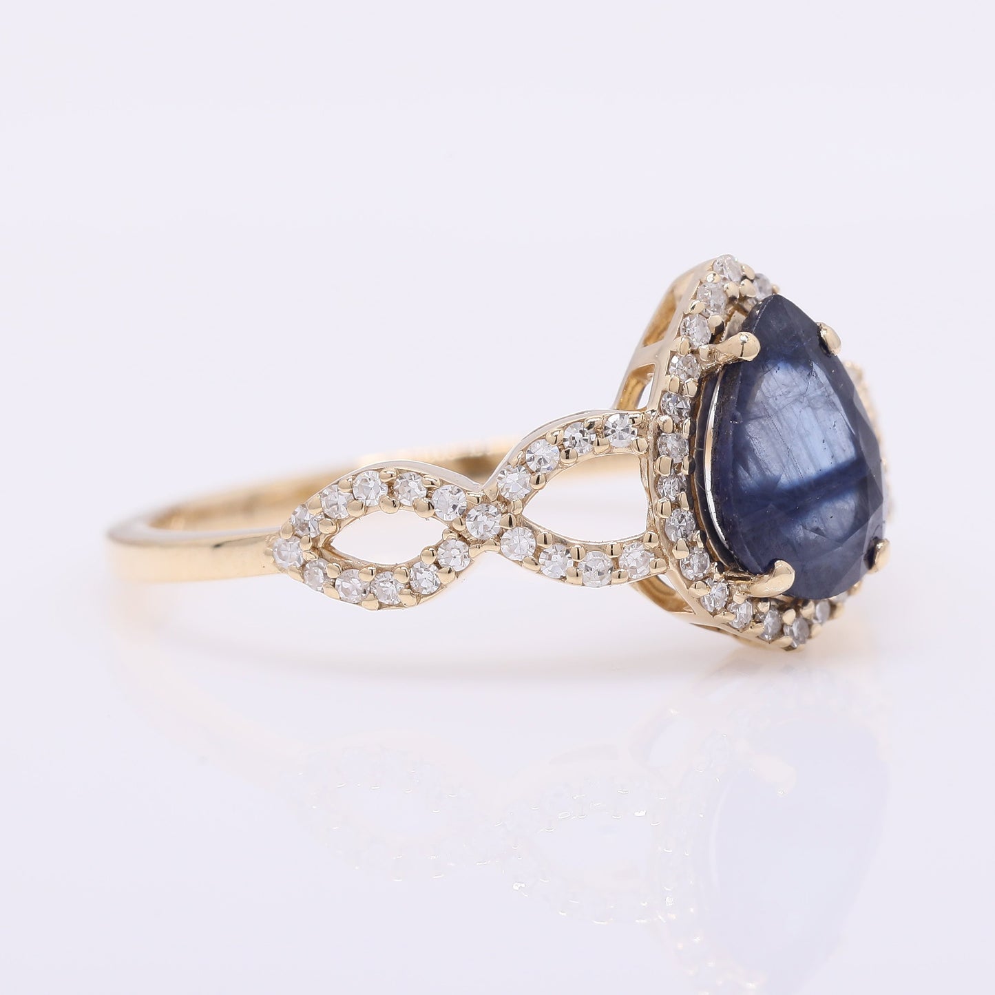 1.56 Ct Pear Mixed Cut Natural Sapphire 14K Gold Ring