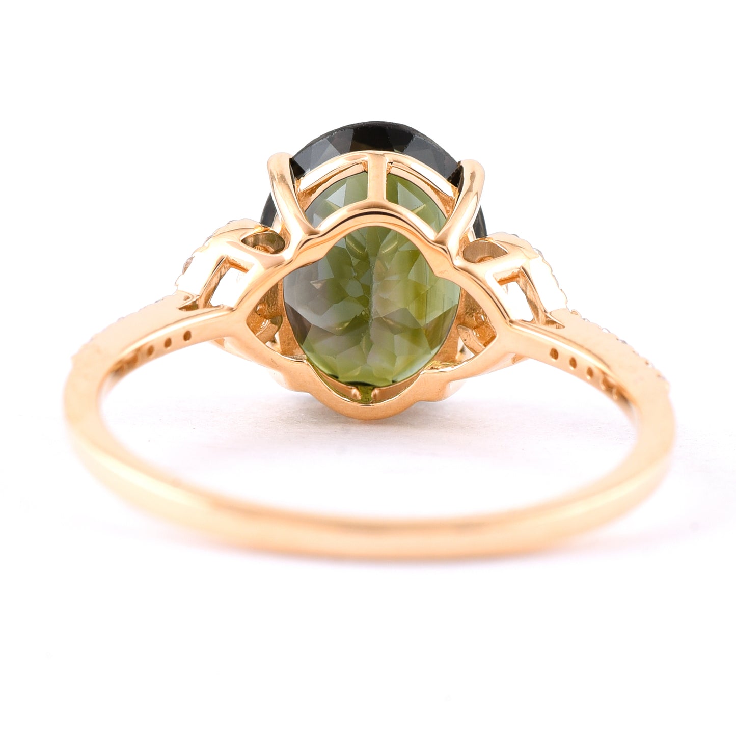 2.65 Ct Oval Mixed Cut Natural Green Tourmaline 14K Gold Ring