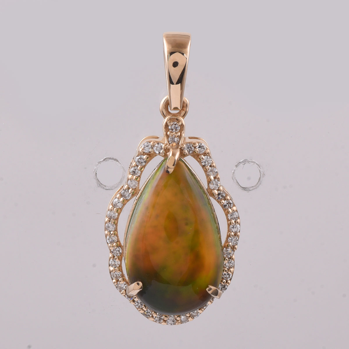 2.32 Ct Pear Cabochon Natural Black Opal 14K Gold Pendant
