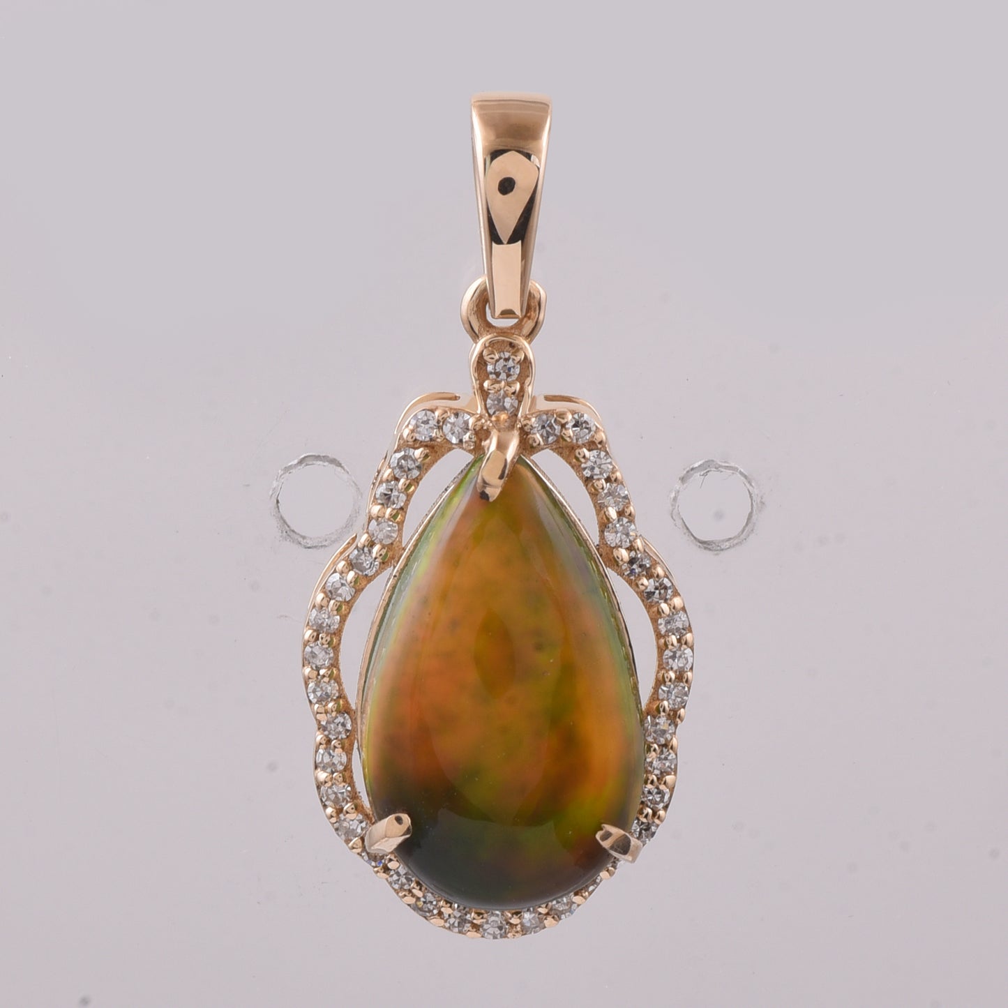 2.32 Ct Pear Cabochon Natural Black Opal 14K Gold Pendant