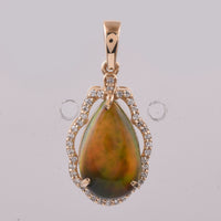 2.32 Ct Pear Cabochon Natural Black Opal 14K Gold Pendant