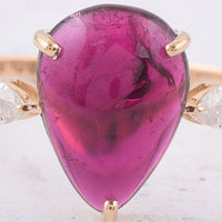 2.30 Ct Pear Cabochon Natural Tourmaline 14K Gold Ring