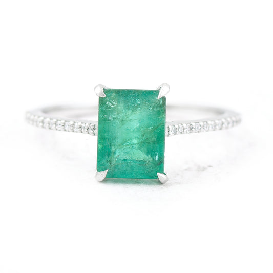 1.83 Ct Octagon Step Cut Natural Emerald 950 Platinum Ring