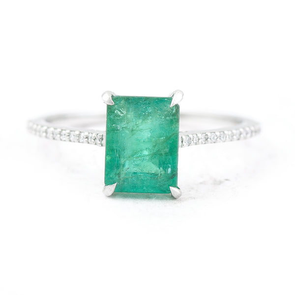 1.83 Ct Octagon Step Cut Natural Emerald 950 Platinum Ring