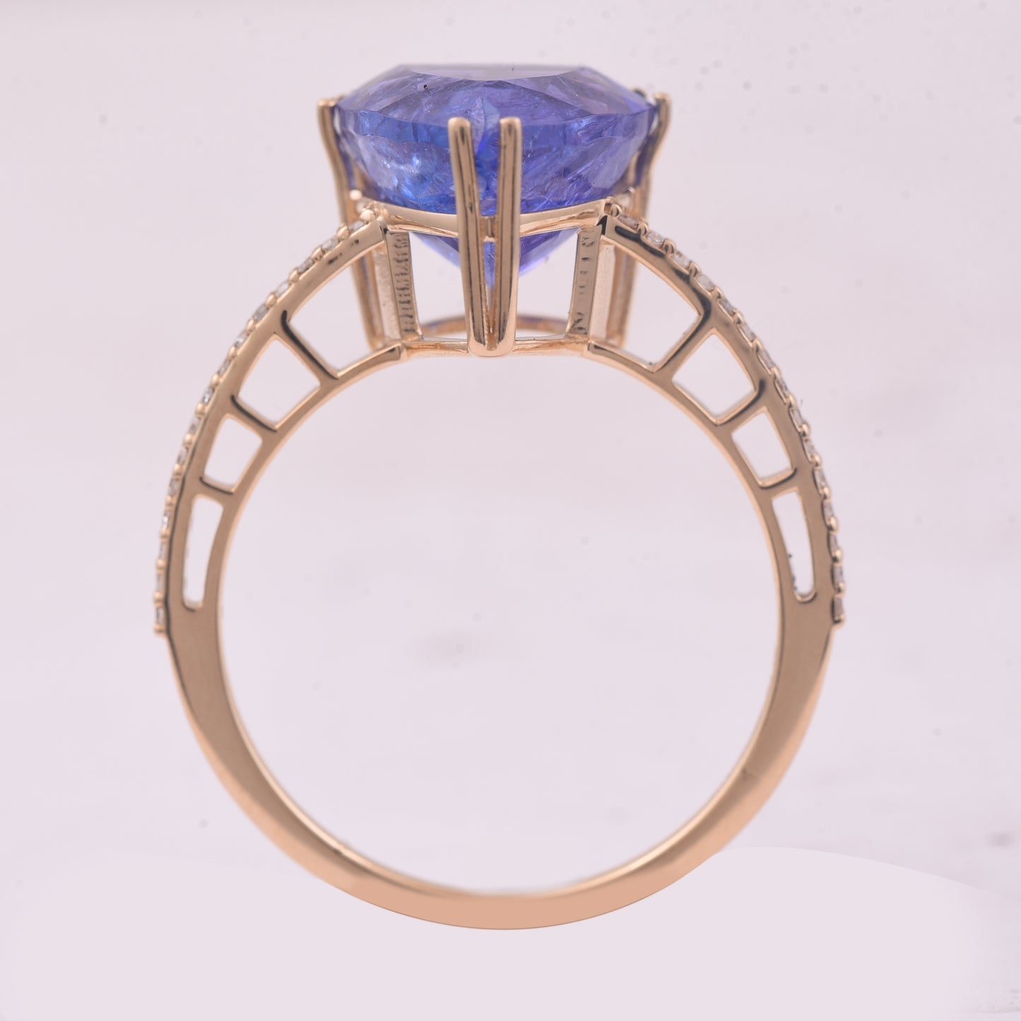 4.51 Ct Triangle Mixed Cut Natural Tanzanite 14K Gold Ring