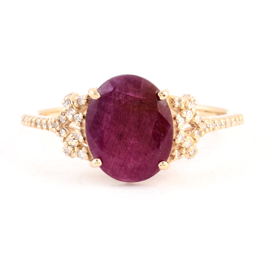 2.70 Ct Oval Mixed Cut Natural Corundum Ruby 14K Gold Ring