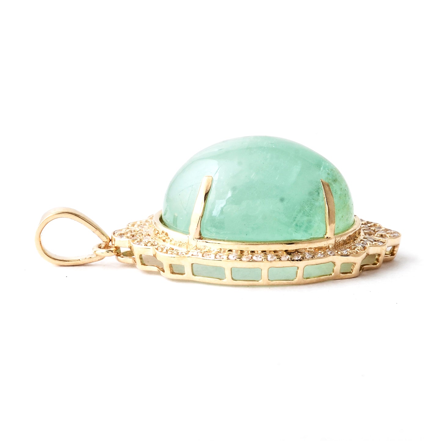 12.82 Ct Oval Cabochon Natural Beryl Emerald 14K Gold Pendant