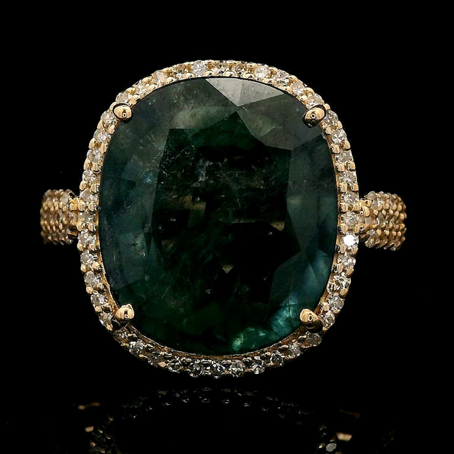 8.76 Ct Cushion Mixed Cut Natural Sapphire 14K Gold Ring