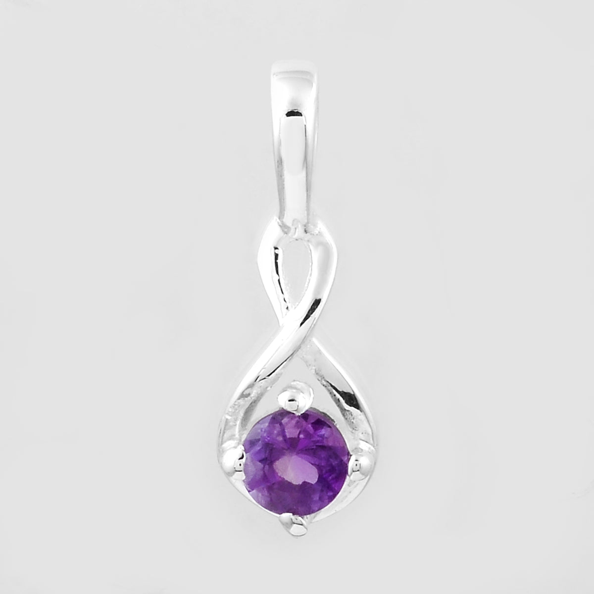 0.14 Ct Round Amethyst, 925 Sterling Silver Pendant
