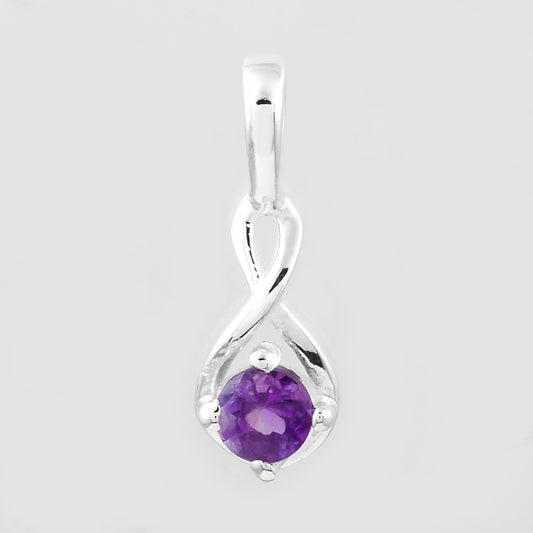 0.14 Ct Round Amethyst, 925 Sterling Silver Pendant