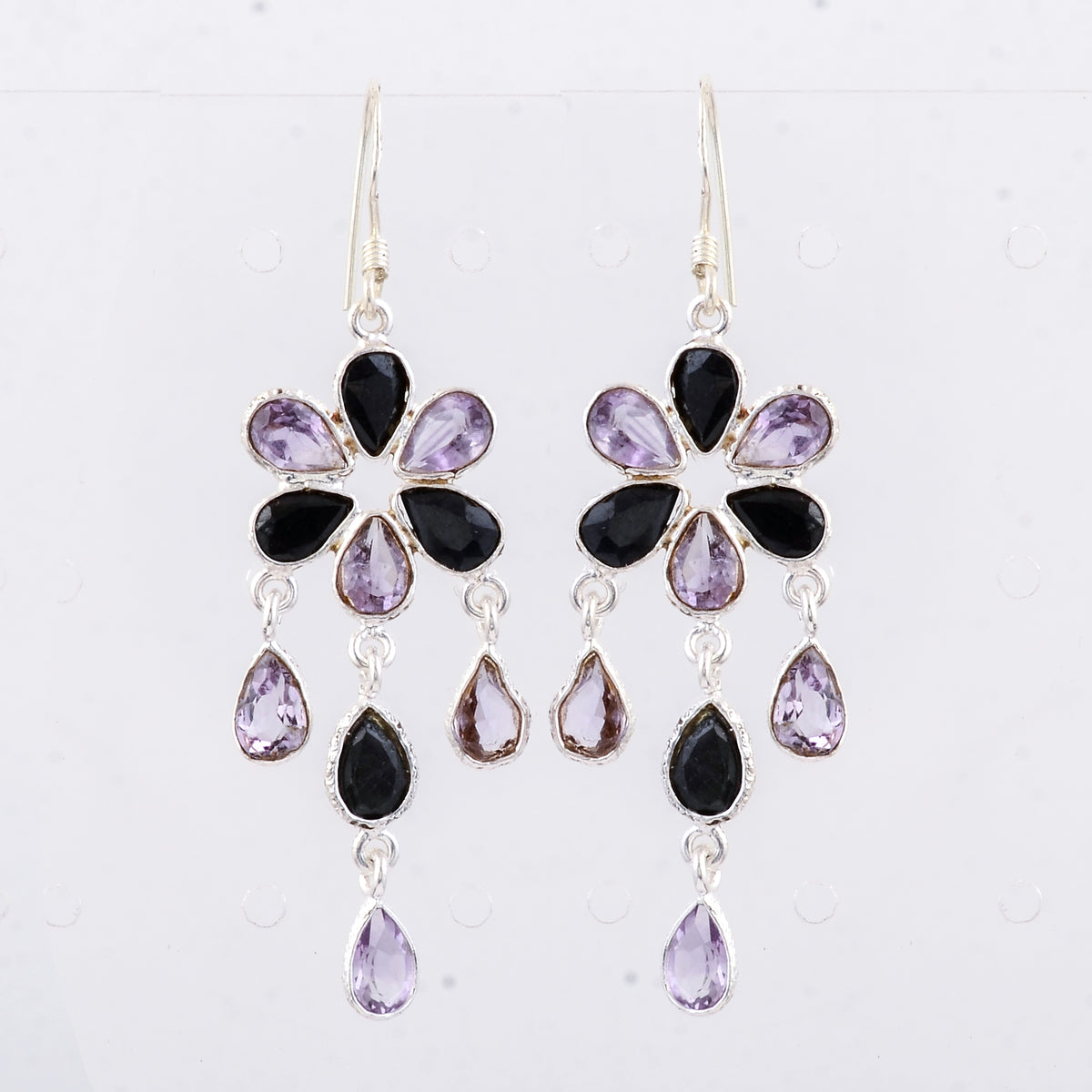 10.13 Ct Amethyst, Sapphire 925 Sterling Silver Earrings