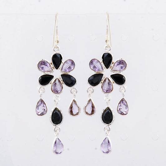 10.13 Ct Amethyst, Sapphire 925 Sterling Silver Earrings