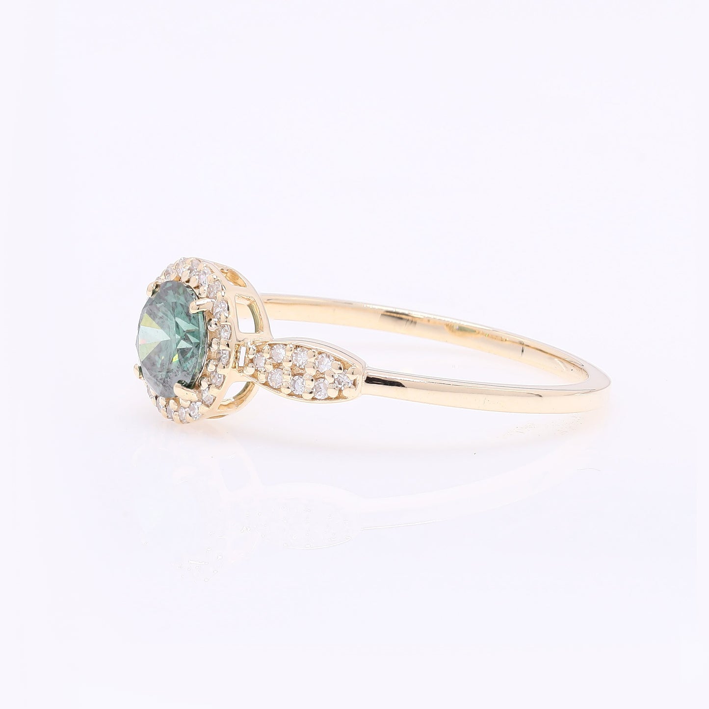 0.64 Ct Round Green Diamond 14K Gold Ring