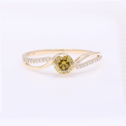 0.60 Ct Round Yellow Diamond 14K Gold Ring
