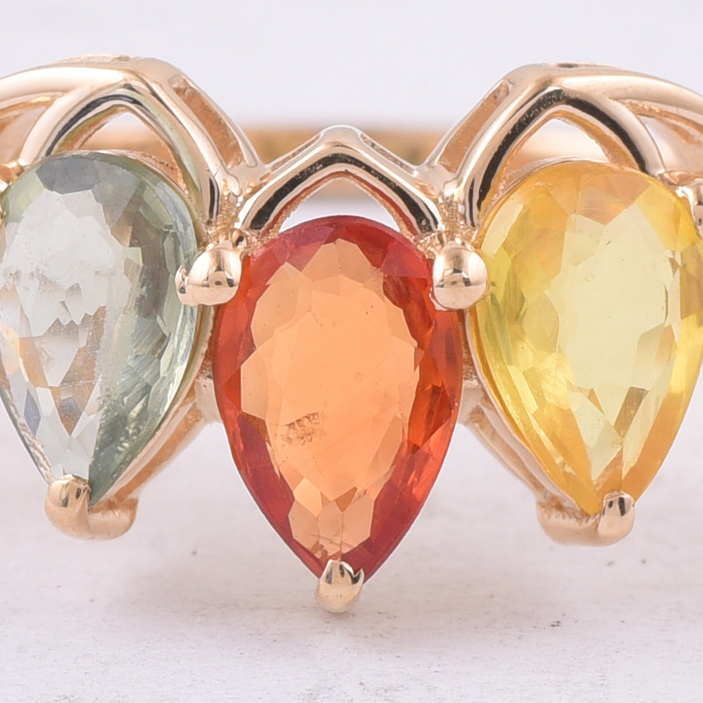 2.20 Ct Pear Natural Multi Coloured Sapphire 14K Gold Ring